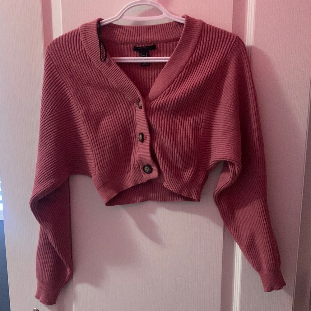 Forever 21 Pink Cropped Cardigan Sweater
